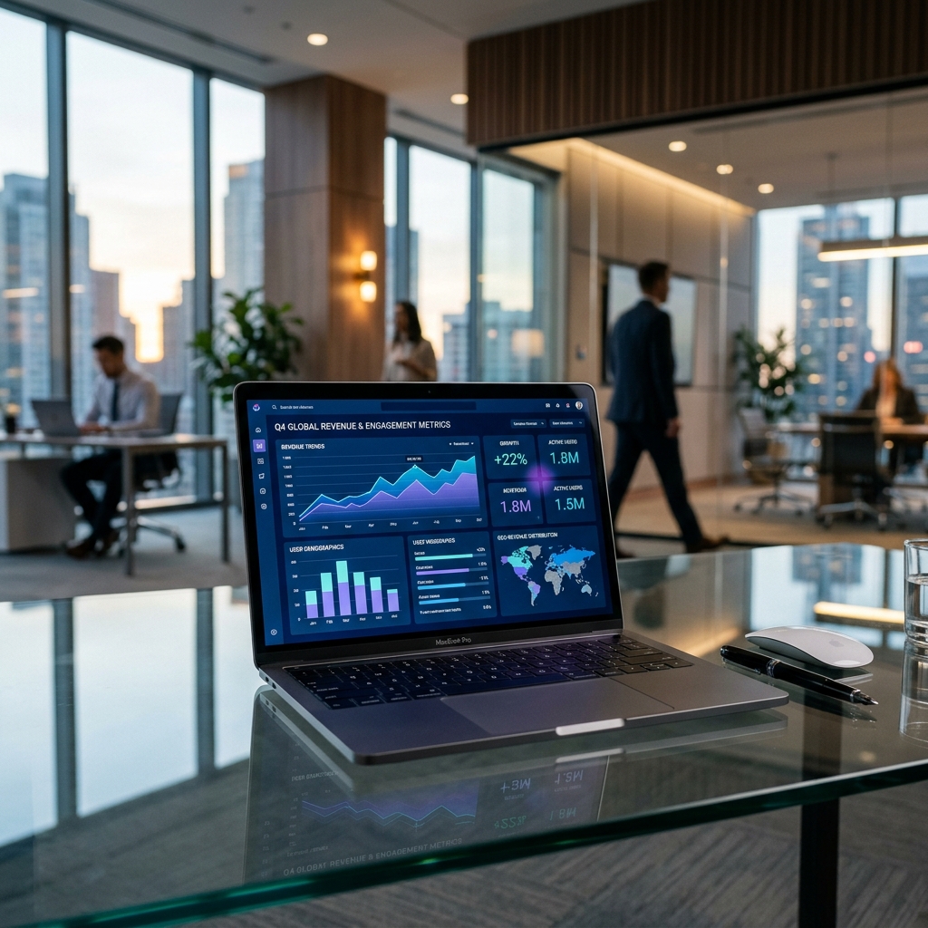 Modern Data Analytics Dashboard on Laptop